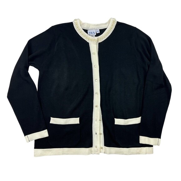 Vintage BFA Classics Pearl Neck Cardigan Sweater  Size PS  Black & Ivory  Formal - Picture 1 of 8